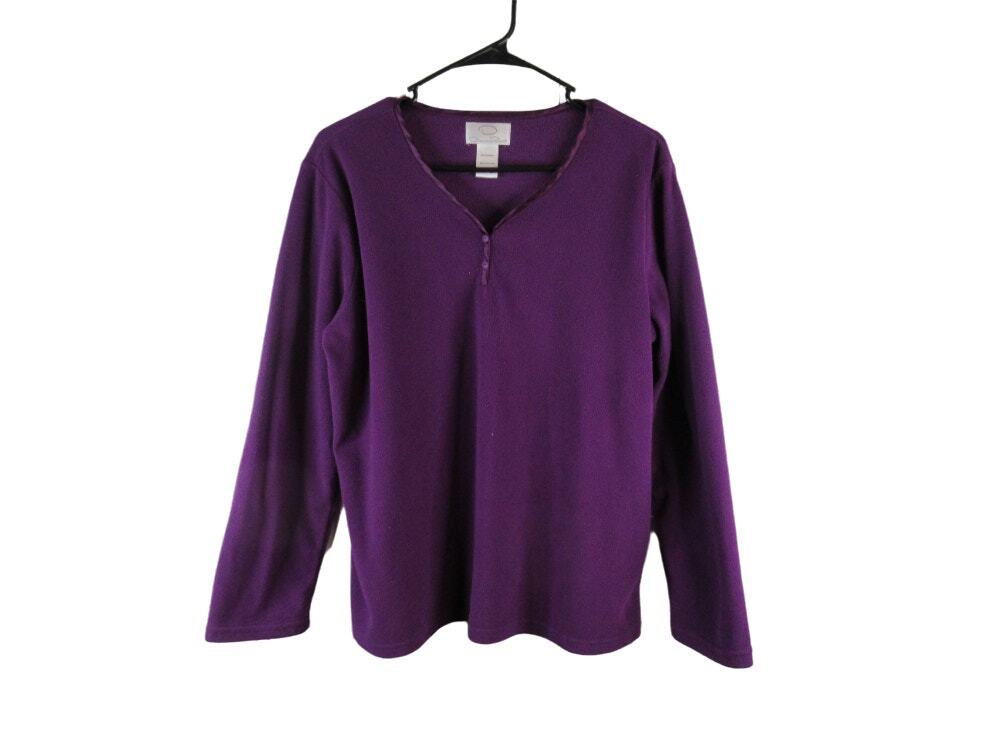 Oscar de la Renta purple fleece long sleeve v-neck top